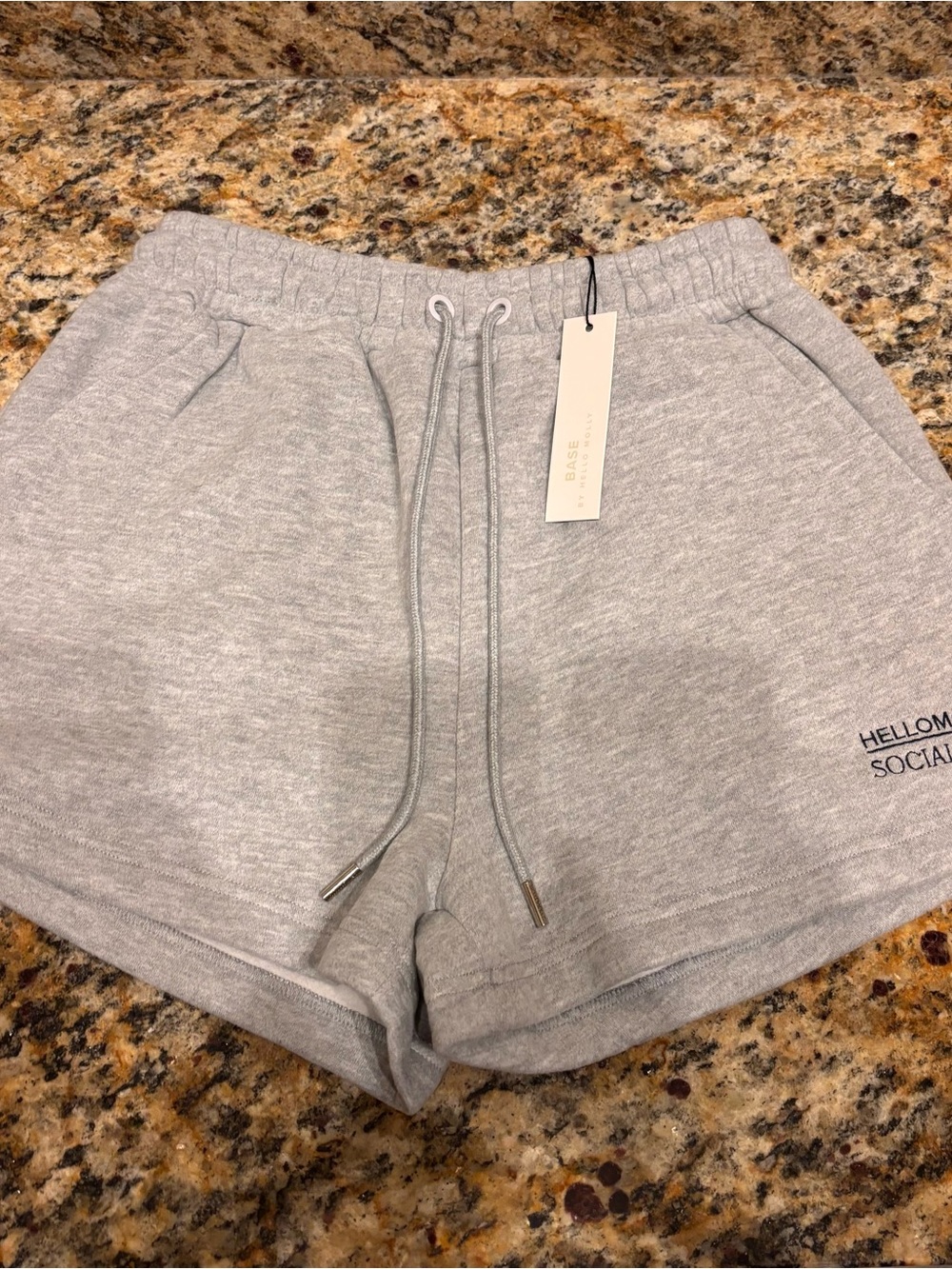Hello Molly Social Club Light Gray Embroidered Lounge Shorts Never Worn